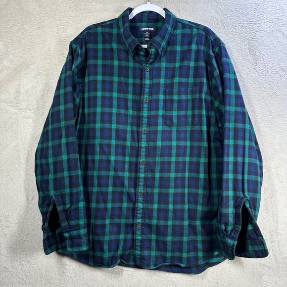 Lands' End Other - Lands End Flannel Shirt Mens XL Green Blue Plaid Traditional Fit Button Down